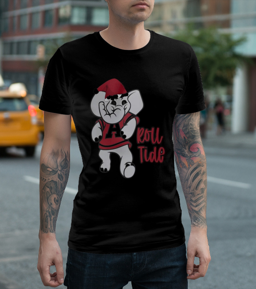 Alabama Crimson Tide Roll Tide Christmas Elephant Santa Hat T-Shirt