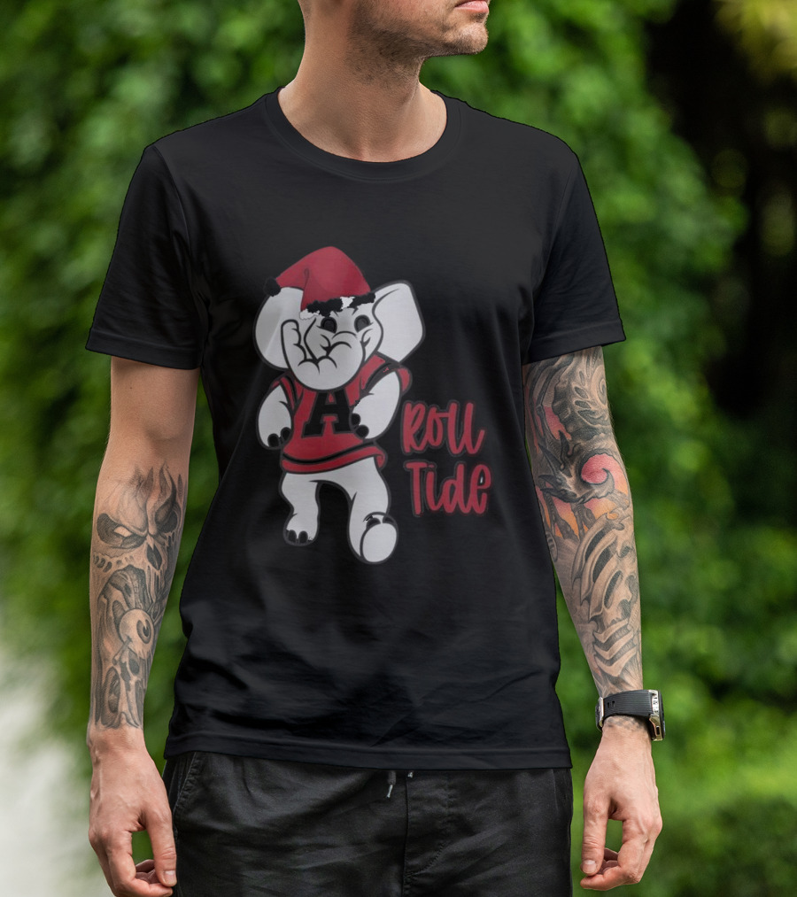 Alabama Crimson Tide Roll Tide Christmas Elephant Santa Hat T-Shirt