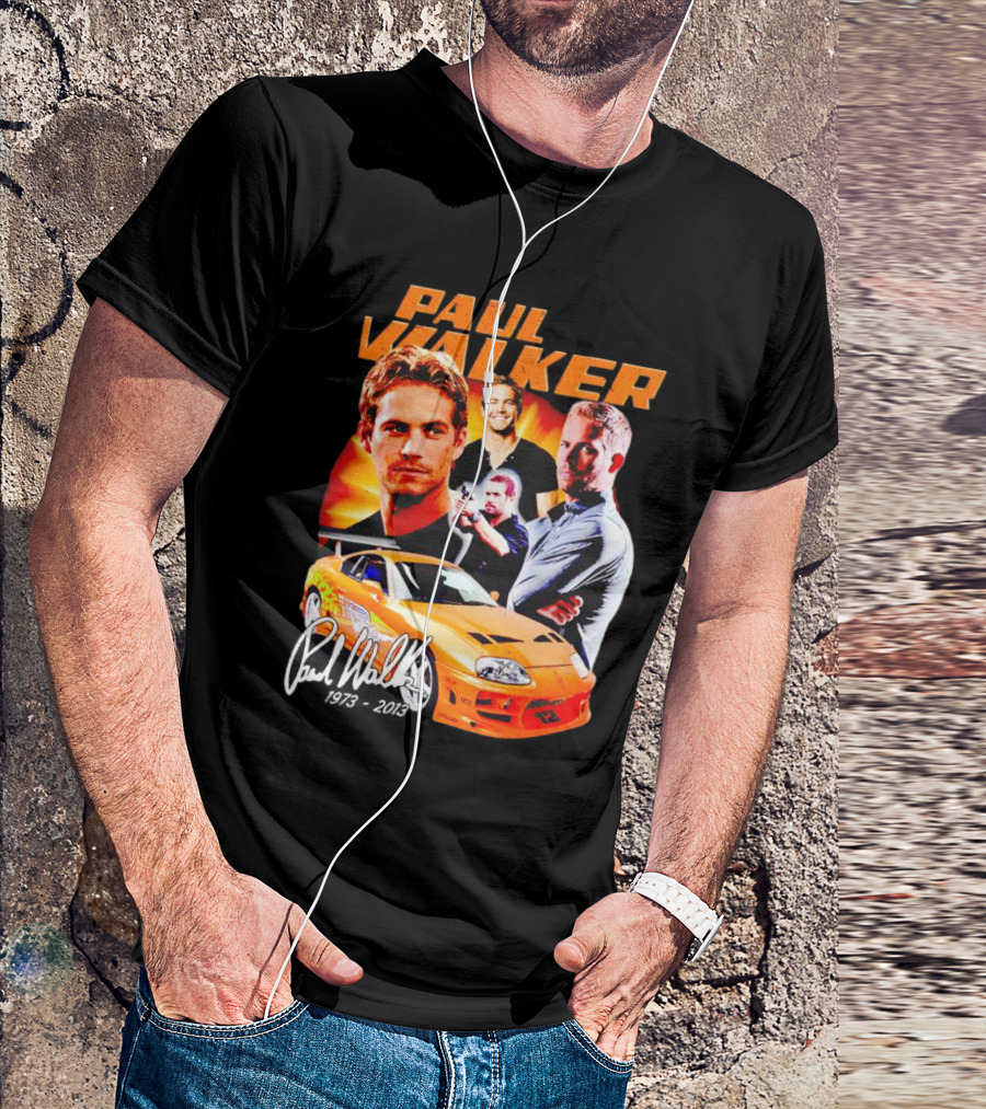 Paul Walker 1973-2013 Collage Signature Orange Car T-Shirt