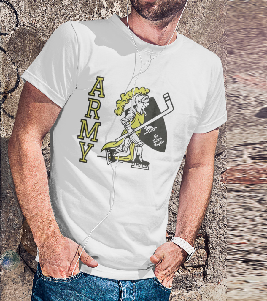 Army Hockey Go Black Knights Warrior Holding Hockey Stick T-Shirt