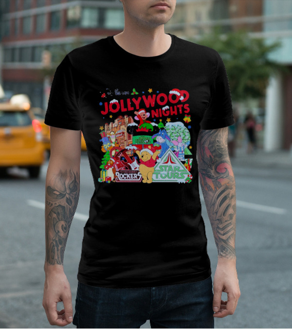 Disney Jollywood Nights Christmas Winnie The Pooh Eeyore Rockers Star Tours T-Shirt