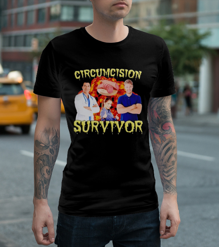 Circumcision Survivor Smiling Group Salami Background T-Shirt
