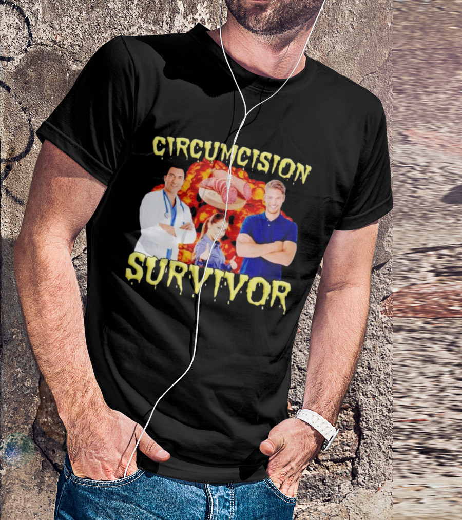 Circumcision Survivor Smiling Group Salami Background T-Shirt