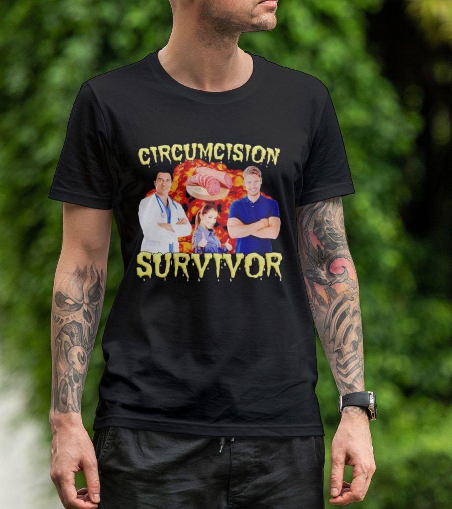 Circumcision Survivor Smiling Group Salami Background T-Shirt