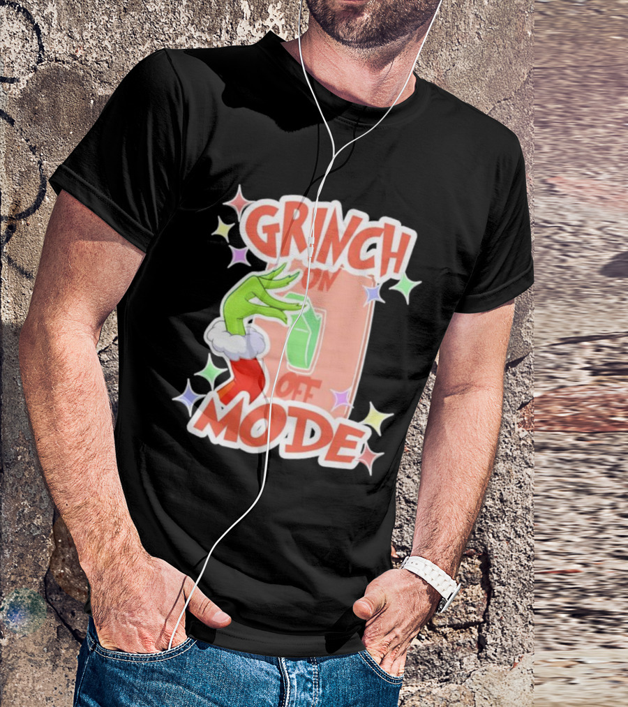 Grinch On Off Mode Green Furry Hand Lightswitch Stars T-Shirt