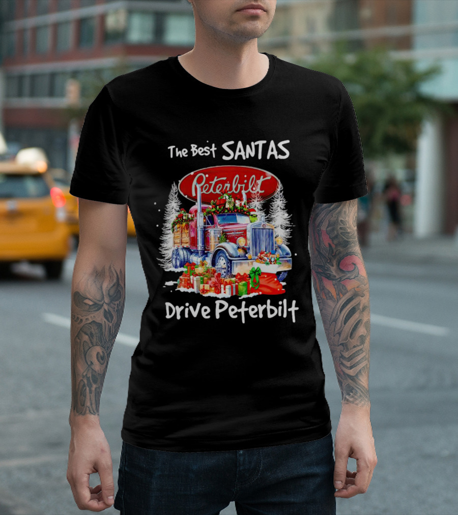 The Best Santas Drive Peterbilt Christmas Truck with Gifts and Snowy Trees T-Shirt