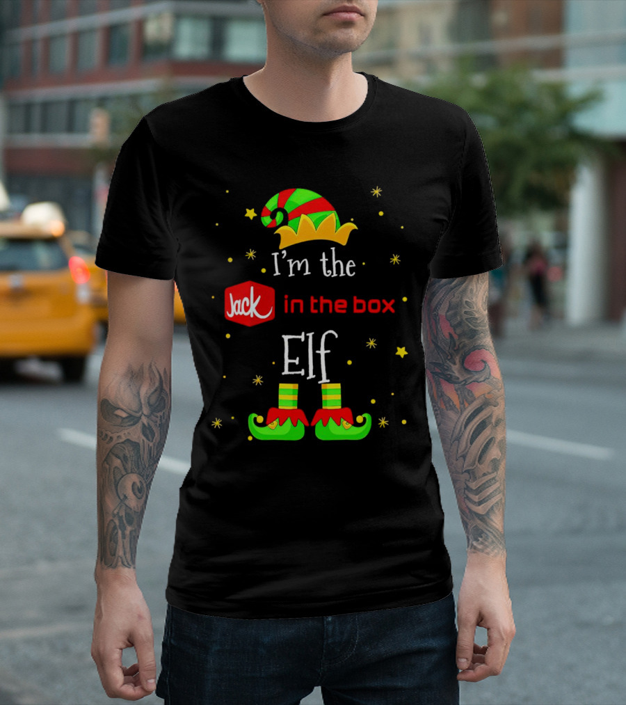 I’m The Jack In The Box Elf Christmas Green Red Hat Shoes Stars T-Shirt