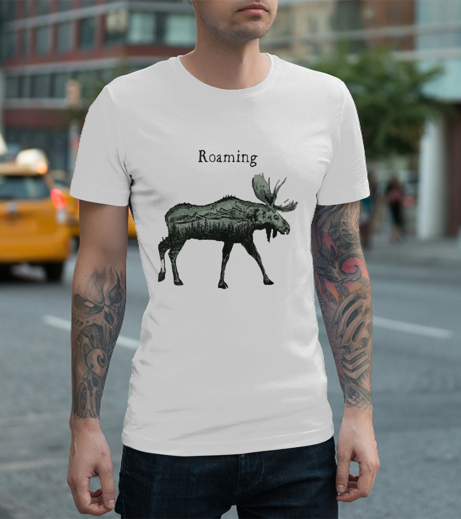 Roaming Moose with Mountain Landscape Christmas T-Shirt