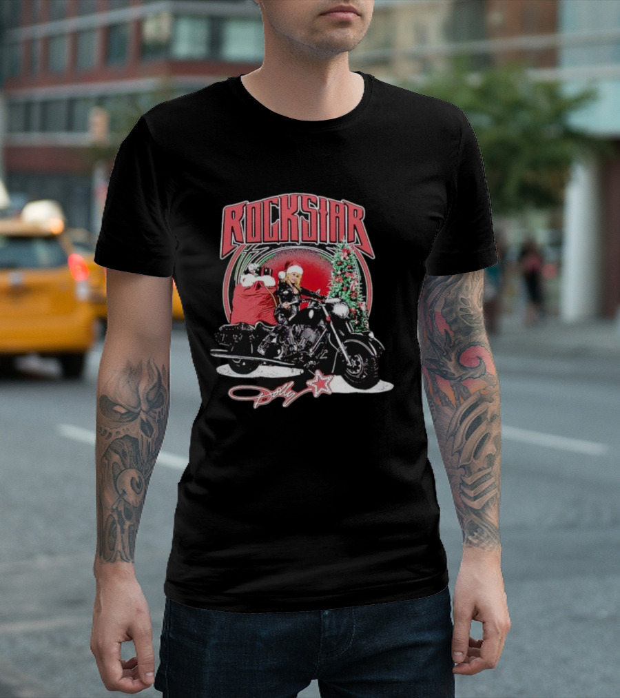 Rockstar Dolly Christmas Motorcycle Santa Hat T-Shirt