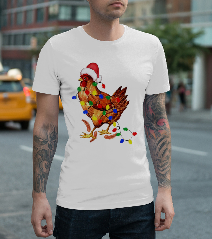 Santa Chicken With Christmas Lights T-Shirt