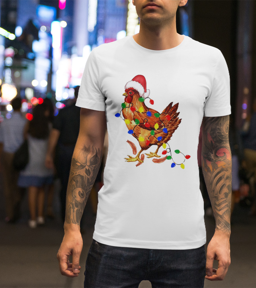 Santa Chicken With Christmas Lights T-Shirt