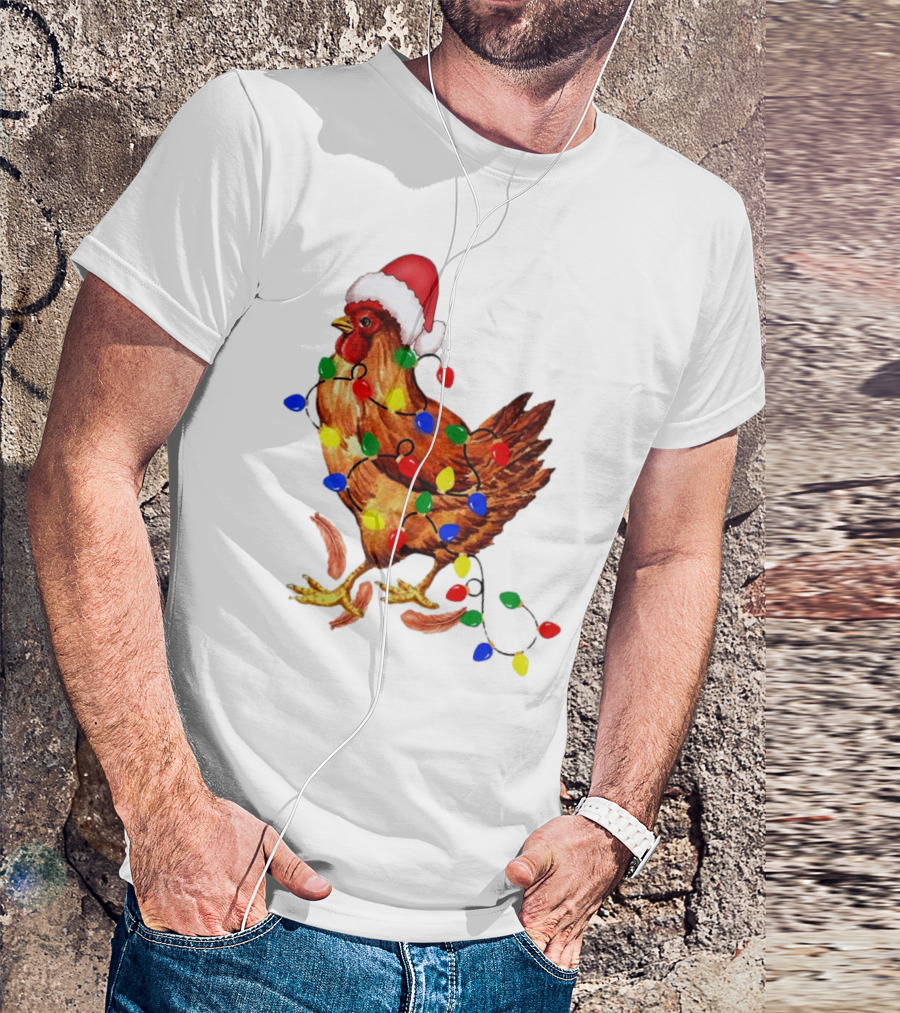 Santa Chicken With Christmas Lights T-Shirt