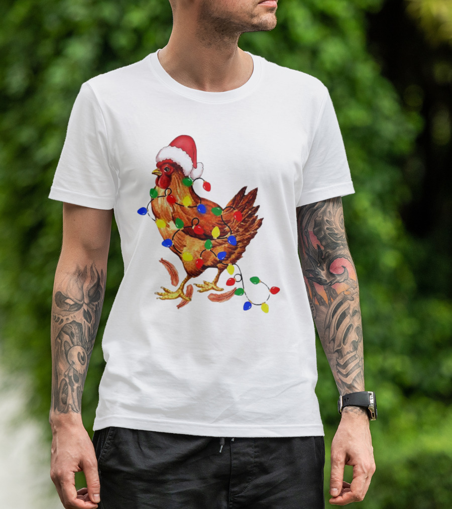 Santa Chicken With Christmas Lights T-Shirt