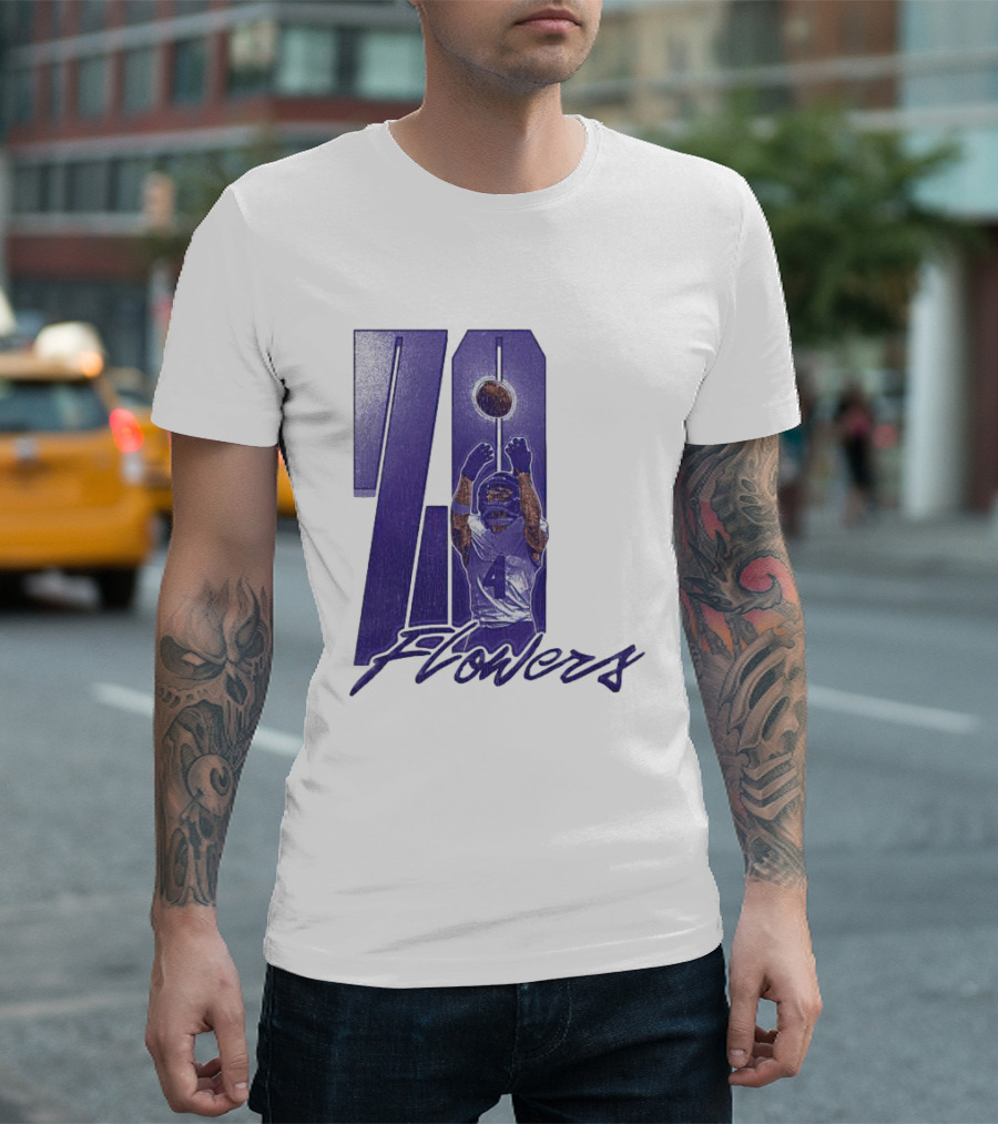 Zay Flowers Baltimore Football Catching Number 4 T-Shirt