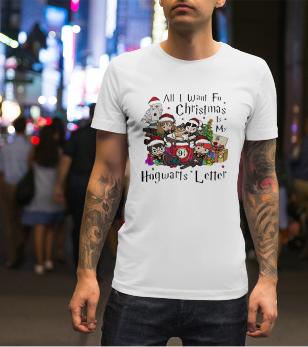 All I Want For Christmas Is My Hogwarts Letter Platform 9¾ With Owl Santa Hats And Gifts T-Shirt