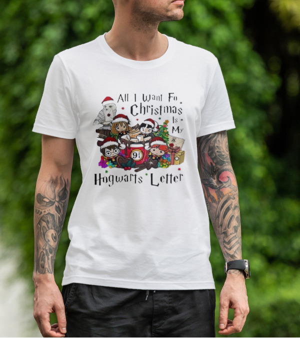 All I Want For Christmas Is My Hogwarts Letter Platform 9¾ With Owl Santa Hats And Gifts T-Shirt