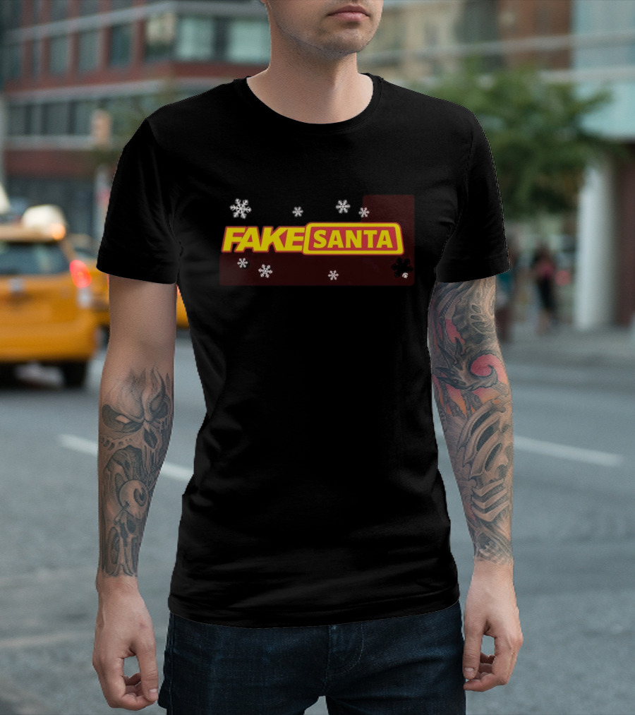 FAKE SANTA Logo with Snowflakes T-Shirt