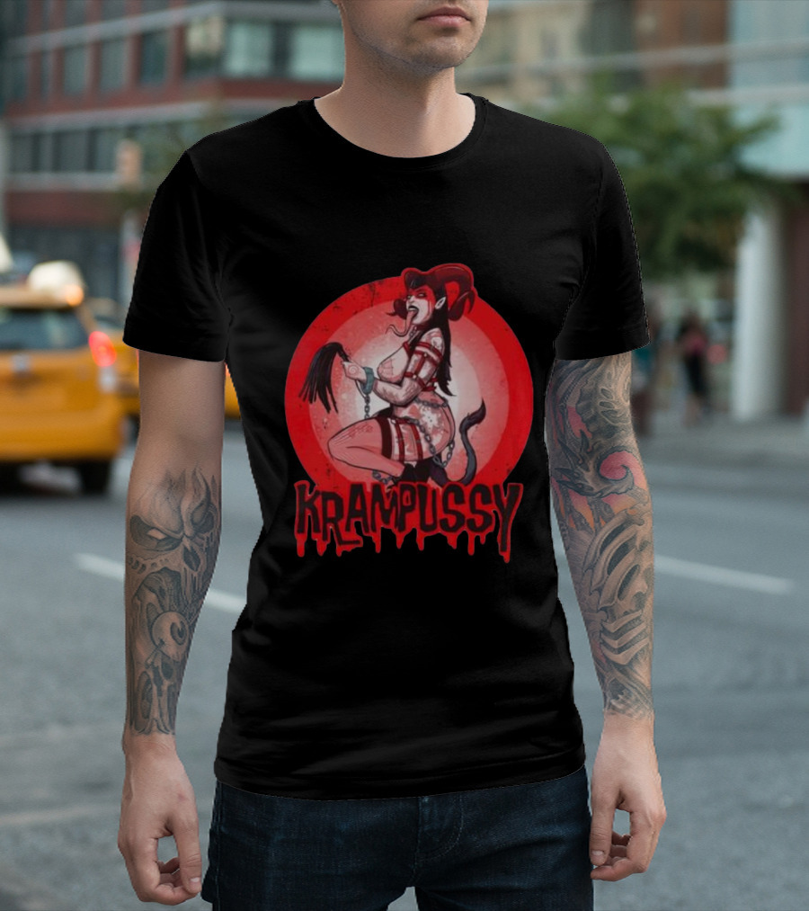 Krampussy Demon Woman With Whip And Chains T-Shirt