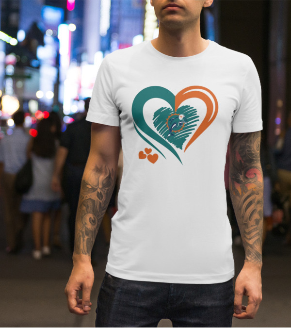Miami Dolphins Heart Shape Emblem With Three Small Hearts T-Shirt