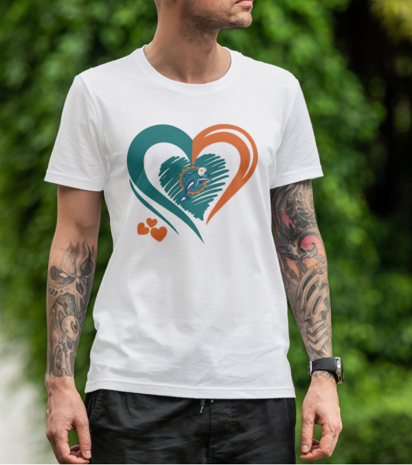 Miami Dolphins Heart Shape Emblem With Three Small Hearts T-Shirt