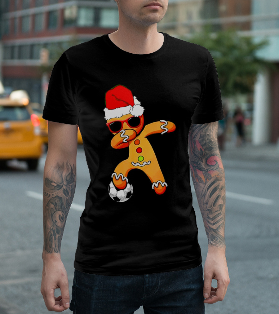 Christmas Dabbing Gingerbread Santa Hat Soccer Ball T-Shirt