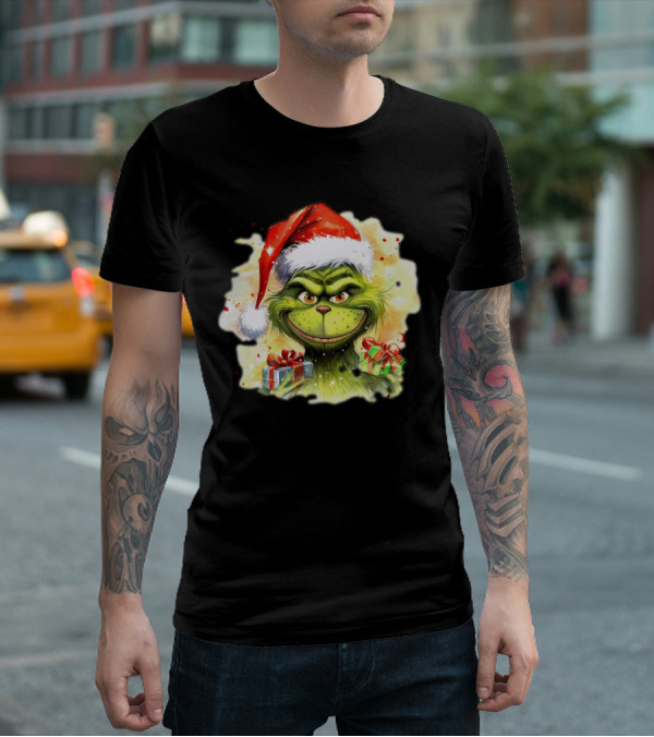 Santa Grinch Watercolor Christmas Gift Boxes T-Shirt