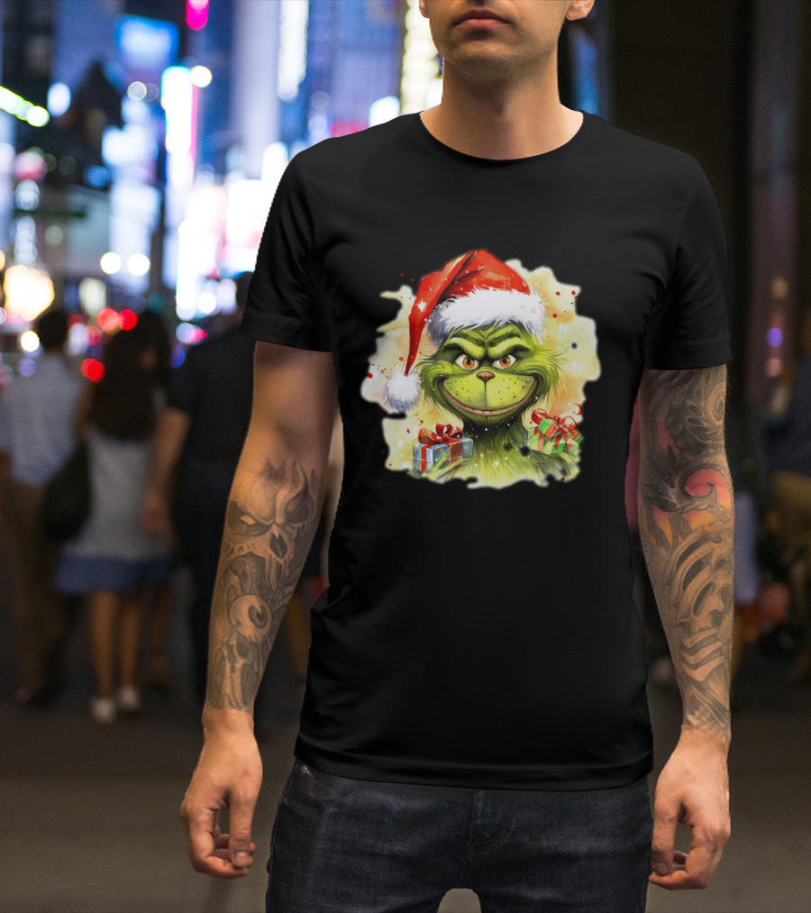 Santa Grinch Watercolor Christmas Gift Boxes T-Shirt