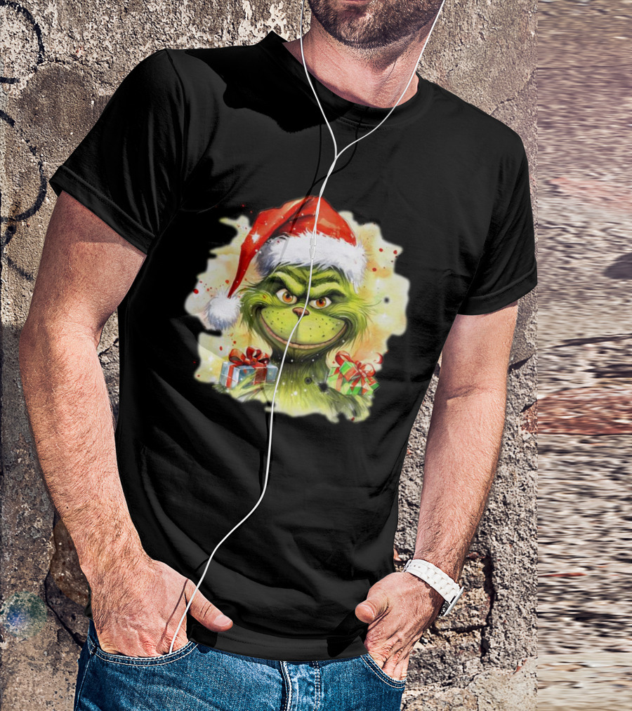 Santa Grinch Watercolor Christmas Gift Boxes T-Shirt