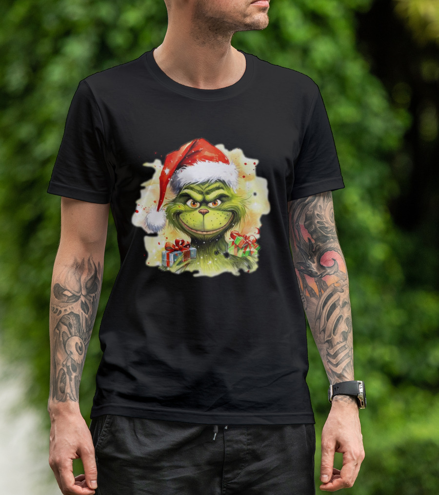 Santa Grinch Watercolor Christmas Gift Boxes T-Shirt