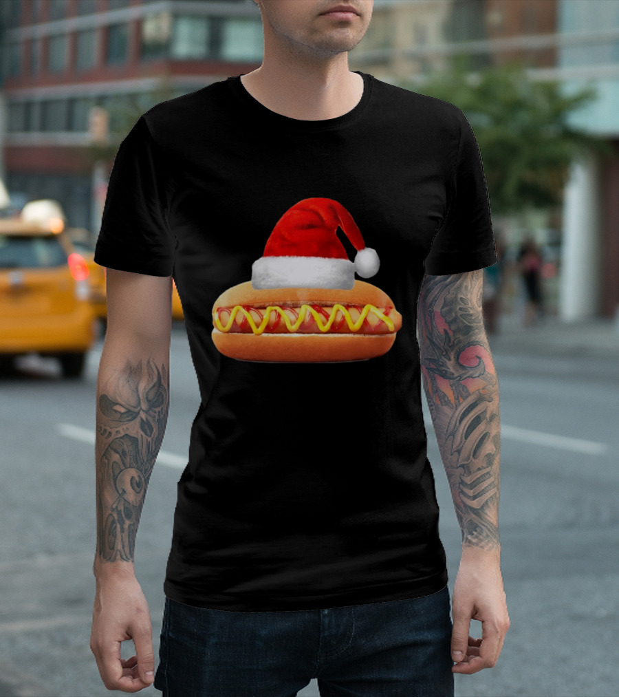 Santa Hat Hot Dog Christmas Family Dinner T-Shirt