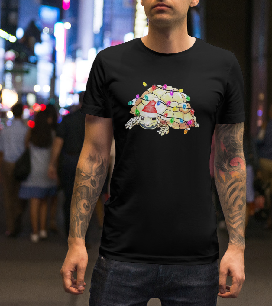 Santa Turtle Wrapped In Colorful Christmas Lights T-Shirt