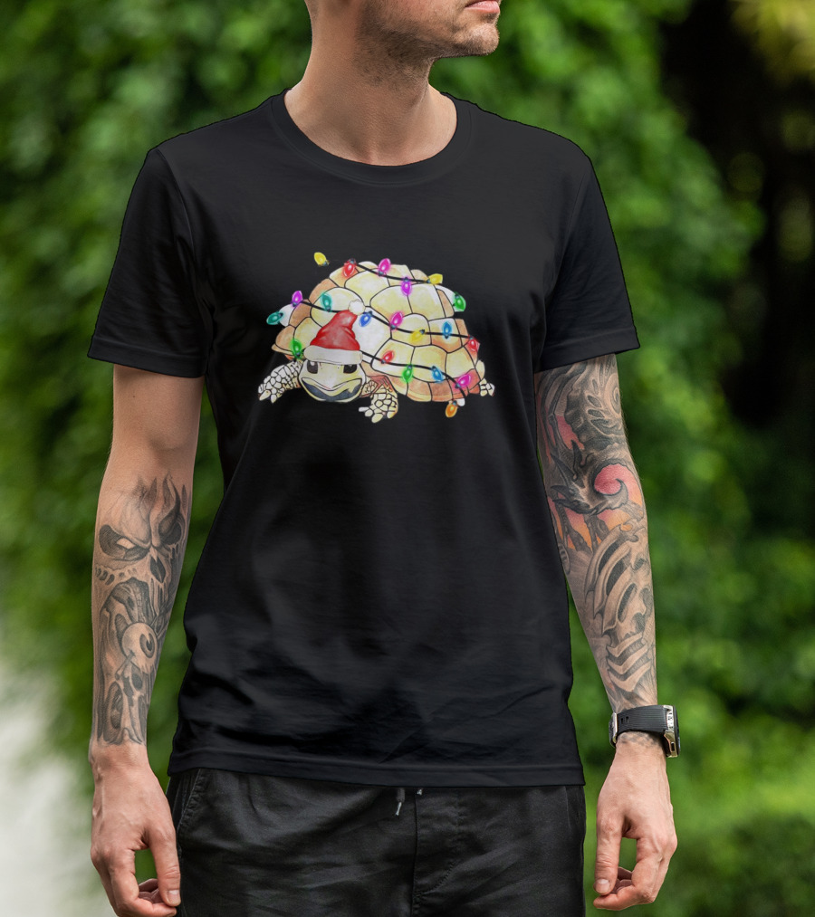 Santa Turtle Wrapped In Colorful Christmas Lights T-Shirt