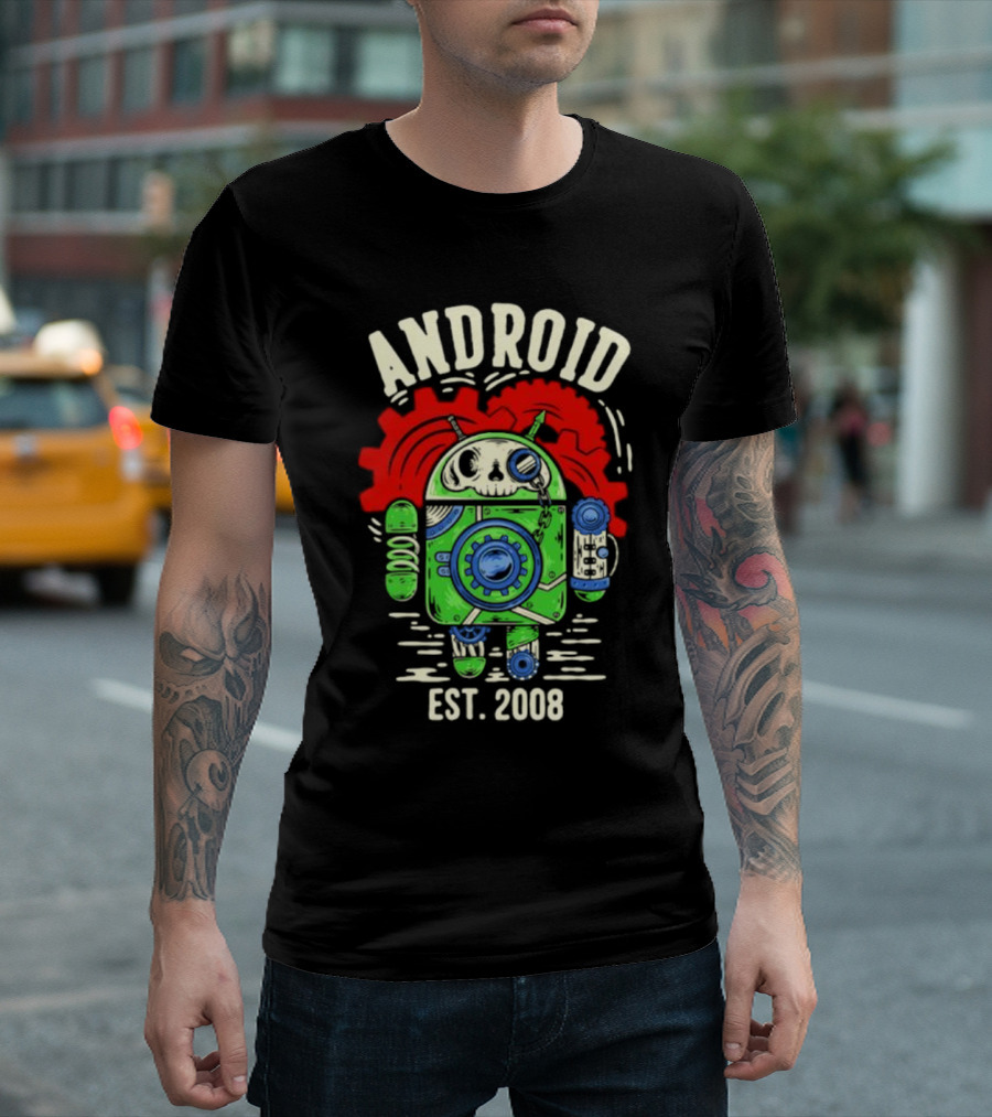 Android Steampunk Robot Skull Gear EST. 2008 T-Shirt