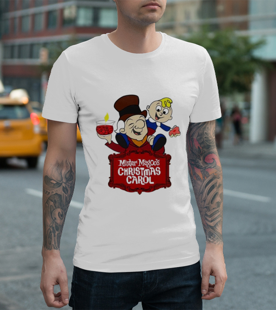 Mister Magoo's Christmas Carol Cartoon Illustration with Festive Characters T-Shirt