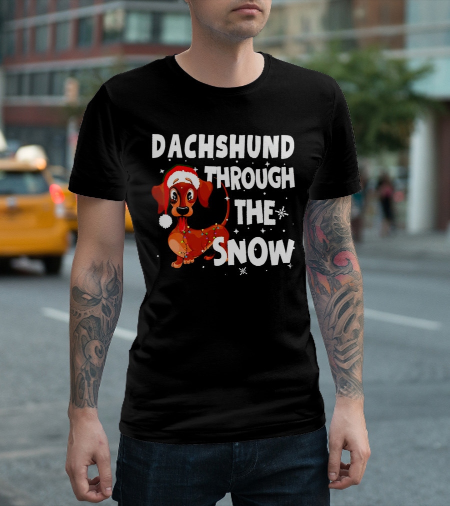 Dachshund Through the Snow Christmas Santa Dog with Lights T-Shirt