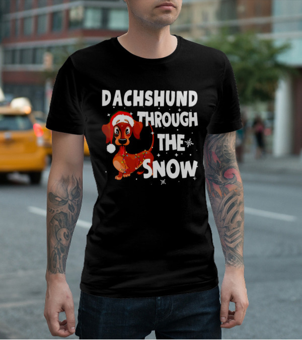 Dachshund Through The Snow Christmas Santa Dog With Lights T-Shirt