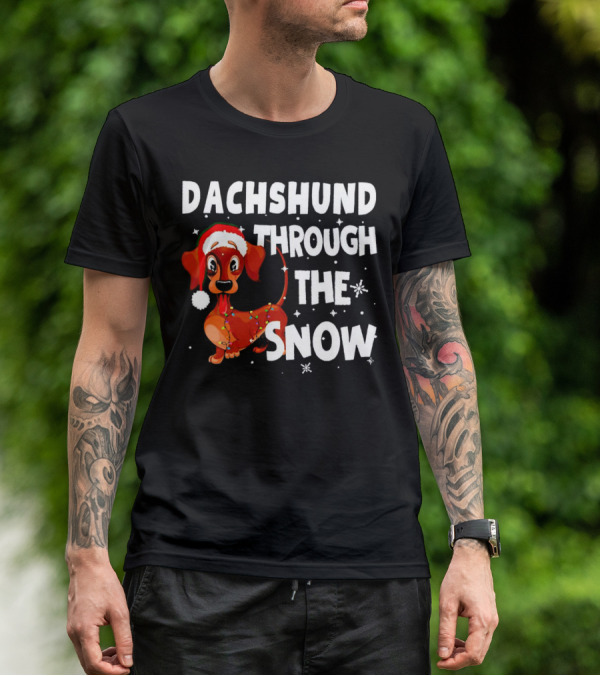 Dachshund Through The Snow Christmas Santa Dog With Lights T-Shirt