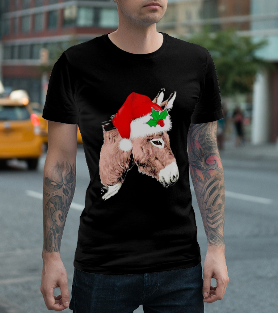 Santa Donkey Festive Hat Christmas Hollys T-Shirt