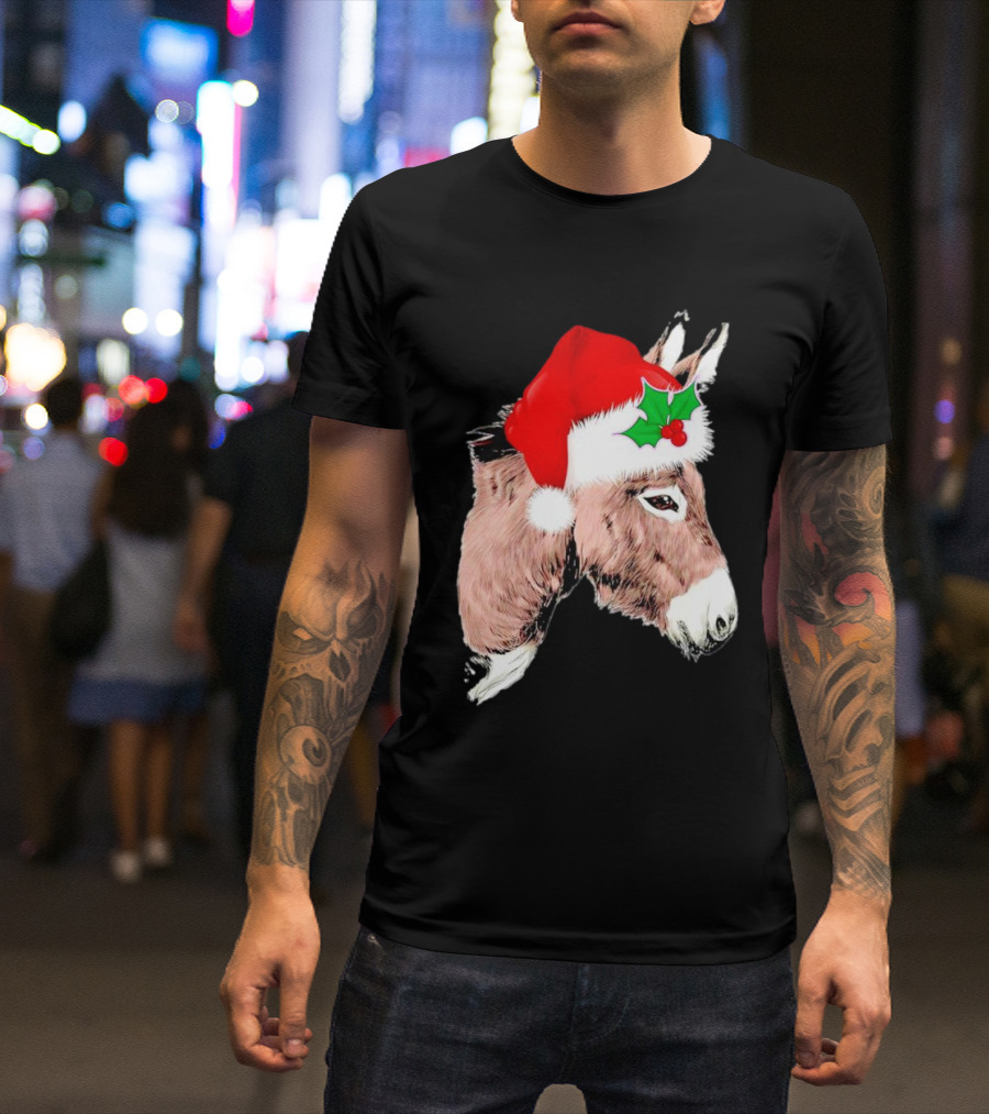 Santa Donkey Festive Hat Christmas Hollys T-Shirt