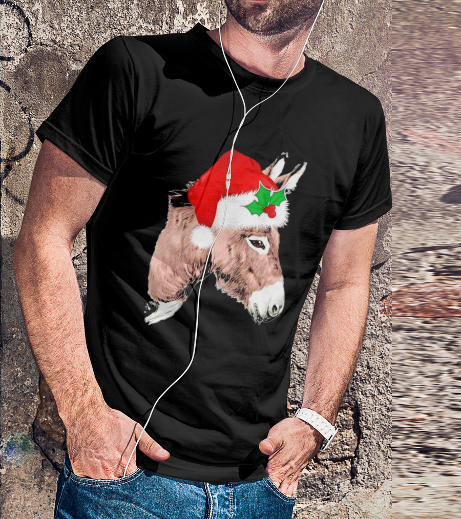 Santa Donkey Festive Hat Christmas Hollys T-Shirt
