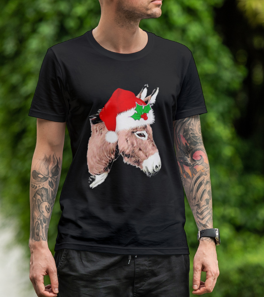 Santa Donkey Festive Hat Christmas Hollys T-Shirt