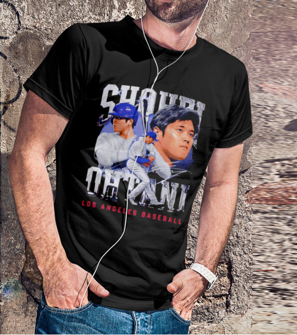 Shohei Ohtani Los Angeles Baseball Player Portrait And Action Scene T-Shirt