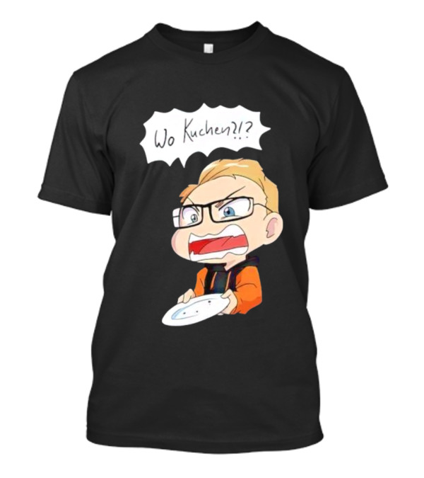Wo Kuchen Cartoon Character With Glasses Holding A Plate T-Shirt