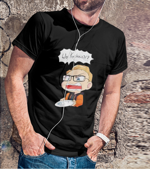 Wo Kuchen Cartoon Character With Glasses Holding A Plate T-Shirt