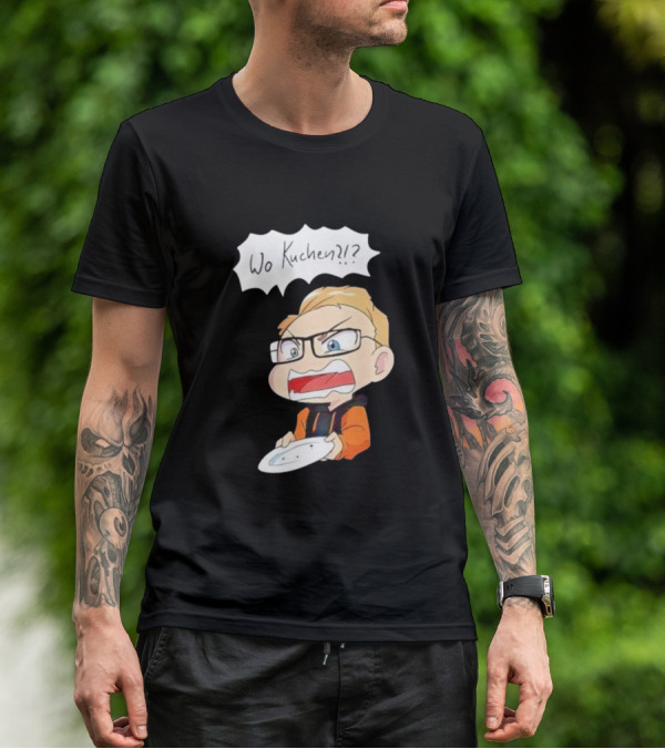Wo Kuchen Cartoon Character With Glasses Holding A Plate T-Shirt