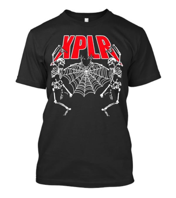 XPLR Skeletons With Holiday Web And Drumming Sticks T-Shirt