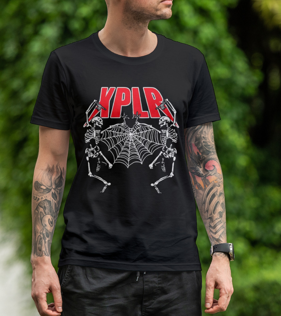 XPLR Skeletons With Holiday Web And Drumming Sticks T-Shirt