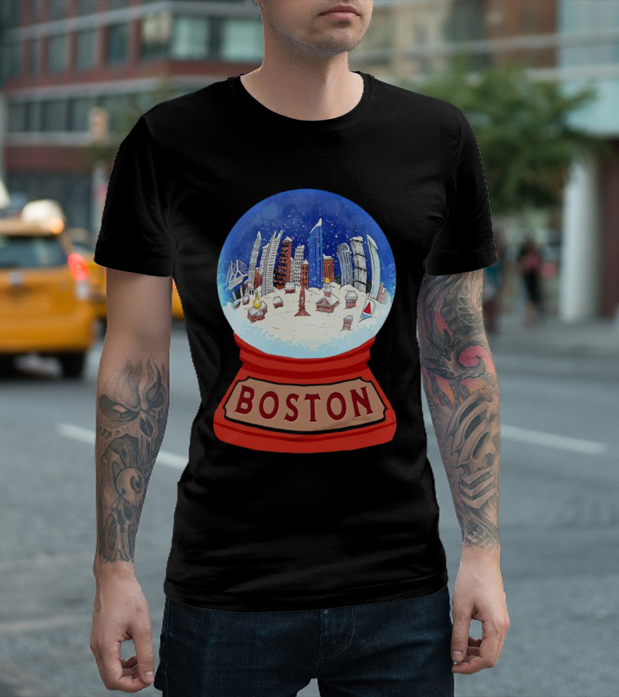 Boston Cityscape Snow Globes Christmas Holiday Scene T-Shirt