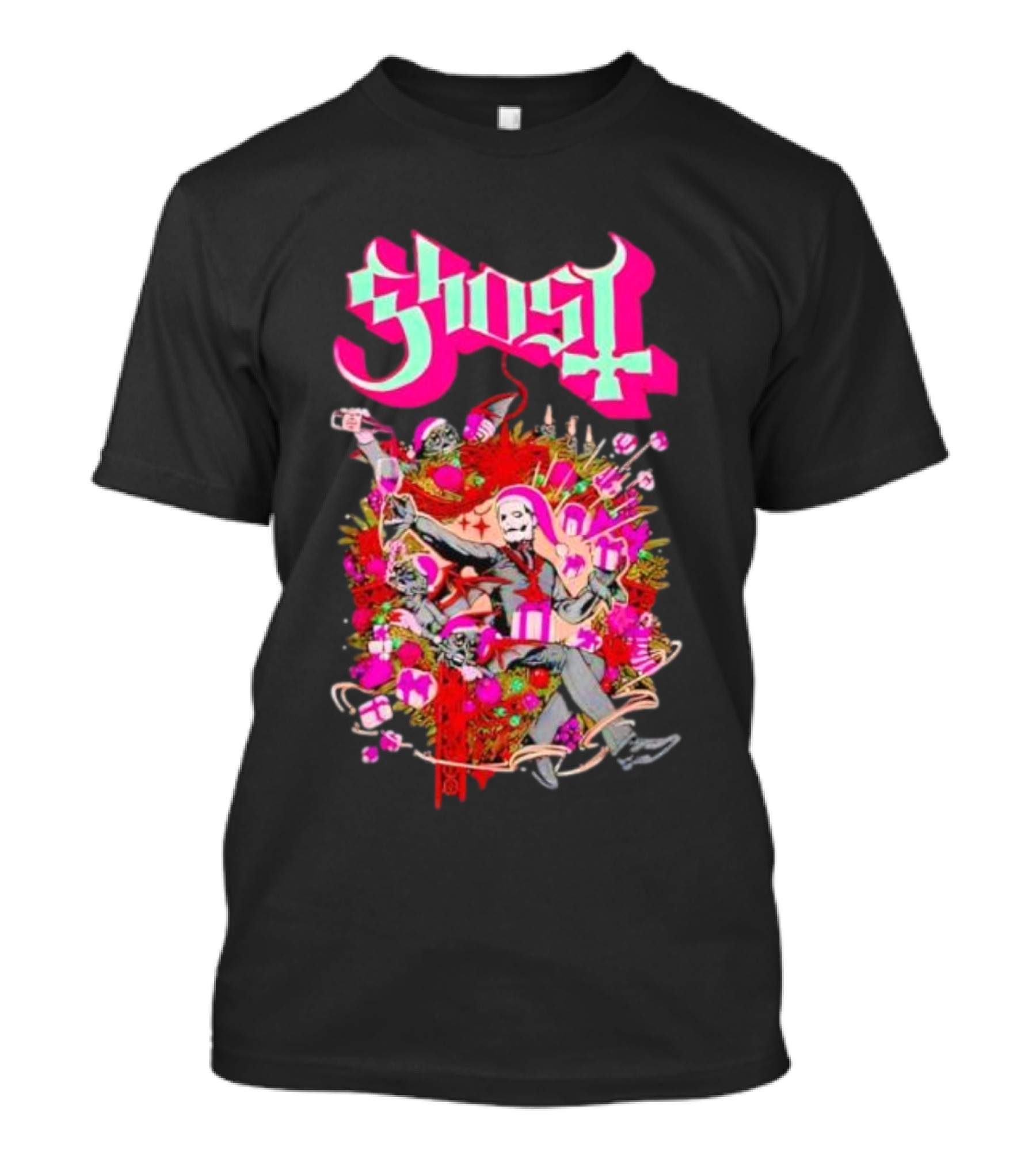 Ghost Festivus Colorful Celebration With Gifts And Festive T-Shirt