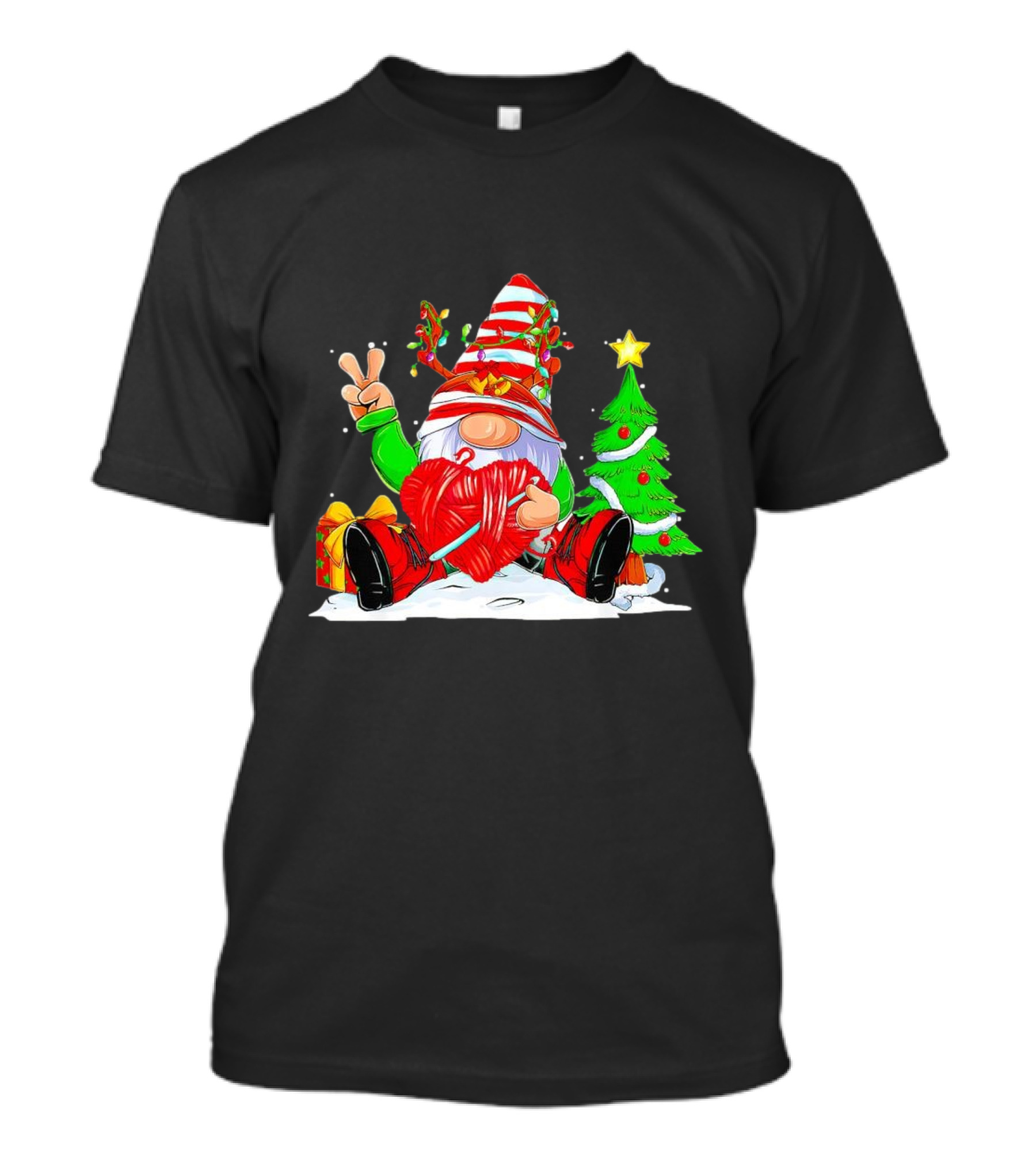 Gnome Love Peace Christmas Crochet Yarn Tree T-Shirt